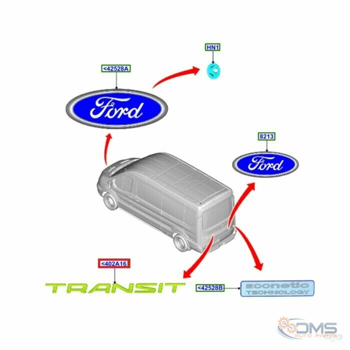 Ford Transit Rear Transit Badge 2067832, 1813888, 2002165, BK31V402A16AA, BK31V402A16AB, BK31V402A16AC