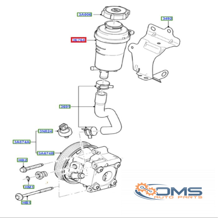 Ford Focus/C-Max Power Steering Reservoir 1420238, 1358217, 1306894, 4M513R700AA, 4M513R700AB, 4M513R700AC, OMS Auto Parts