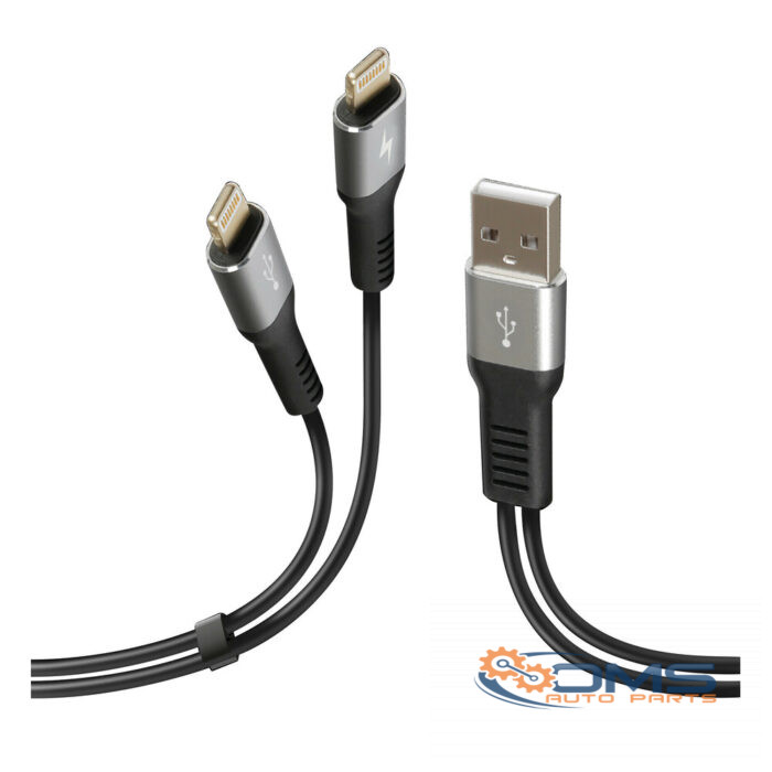 Apple 8 Pin Cable With Double Connector, Usb - 100cm - Black - OMS Auto Parts