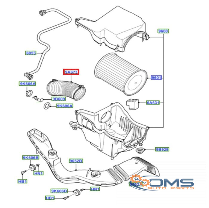 Ford Focus/C-Max Air Intake Pipe 1684286, 1674010, 1495968, 7M519A673LA, 7M519A673LB, 7M519A673LC,  OMS Auto Parts