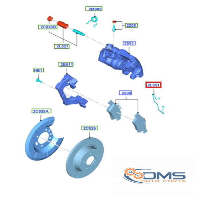 Ford Focus/Fiesta/C-Max/Connect Rear Caliper Spring Kit 4387370, 1223689, 2T142L051CA, 3M512K392AA, OMS Auto Parts
