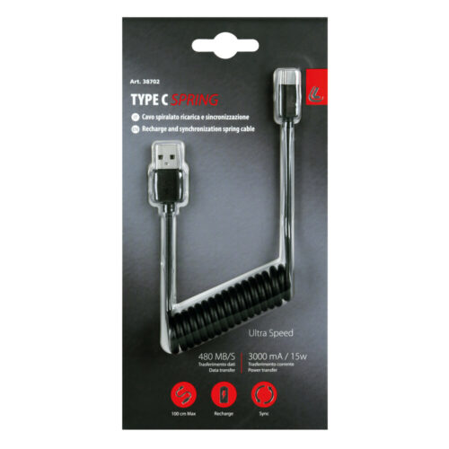 Type-C Spring cable Usb - 100cm - Black - OMS Auto Parts
