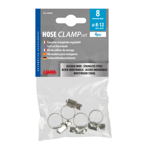 Stainless Steel Hose Clamps - 4pcs - ↔ 8mm - Ø8-12mm - OMS Auto Parts