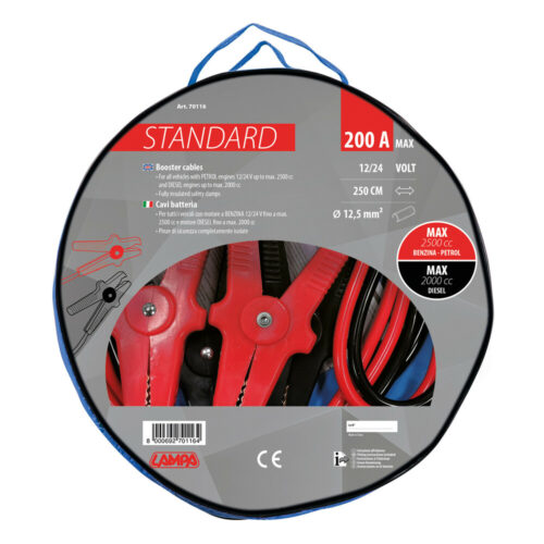 Standard Booster Cables - 250cm - 200A - 12.5mm² - OMS Auto Parts